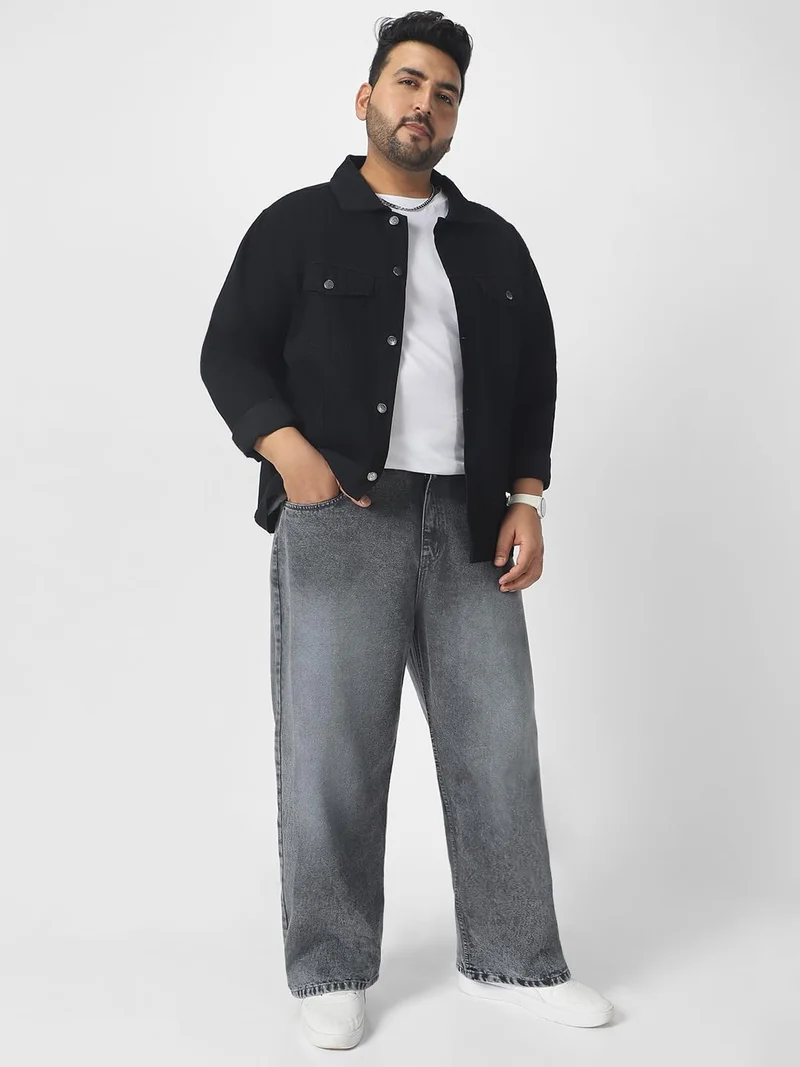 Urbano Fashion  Urbano Plus Men's Dark Grey Loose Baggy Fit Washed Jeans Non-Stretchable  | Best Price UAE