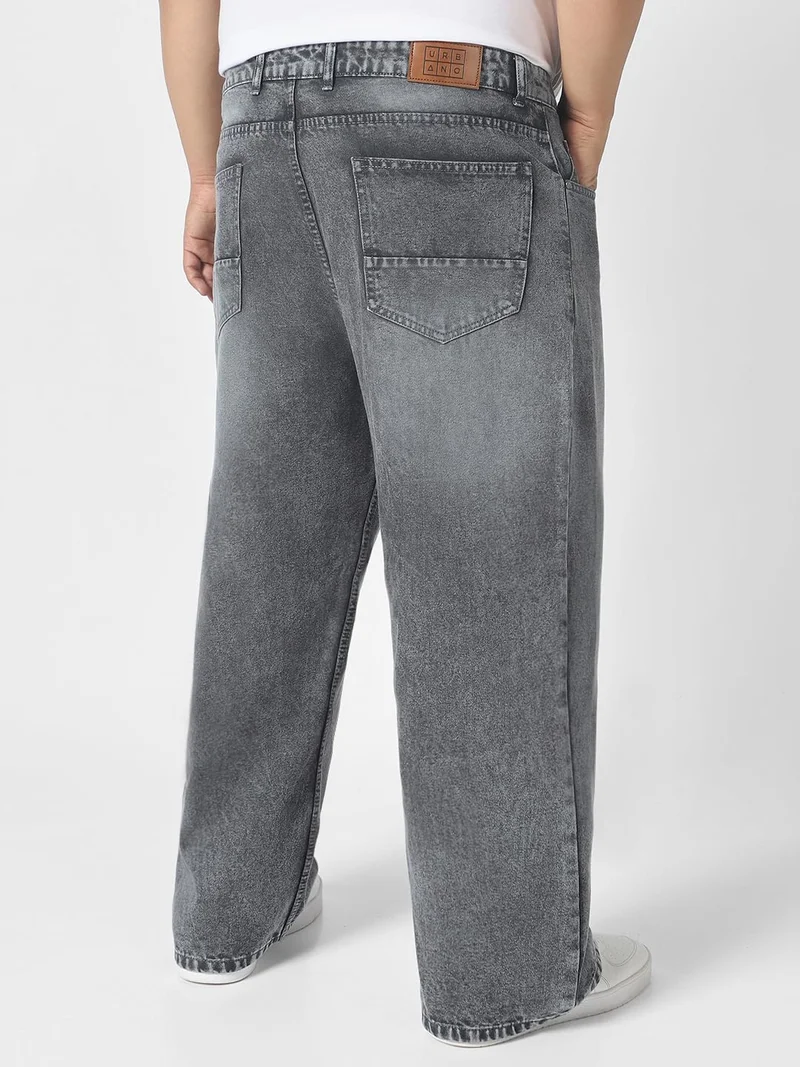 Urbano Fashion  Urbano Plus Men's Dark Grey Loose Baggy Fit Washed Jeans Non-Stretchable  | Best Price UAE