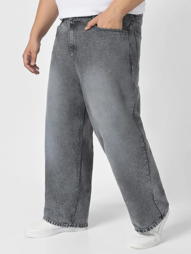 Urbano Fashion  Urbano Plus Men's Dark Grey Loose Baggy Fit Washed Jeans Non-Stretchable  | Best Price UAE