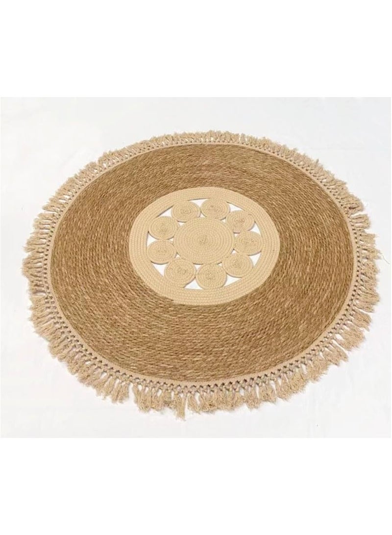 LINGWEI Jute Rug Carpet With Cotton Febric Multicolour 120x120cm - Image 3