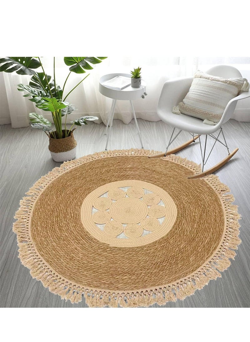 LINGWEI Jute Rug Carpet With Cotton Febric Multicolour 120x120cm - Image 1