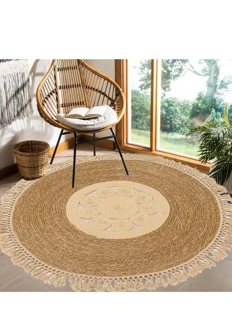 LINGWEI Jute Rug Carpet With Cotton Febric Multicolour 120x120cm - Image 2