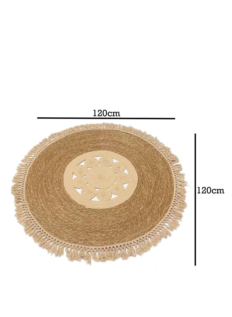 LINGWEI Jute Rug Carpet With Cotton Febric Multicolour 120x120cm - Image 4