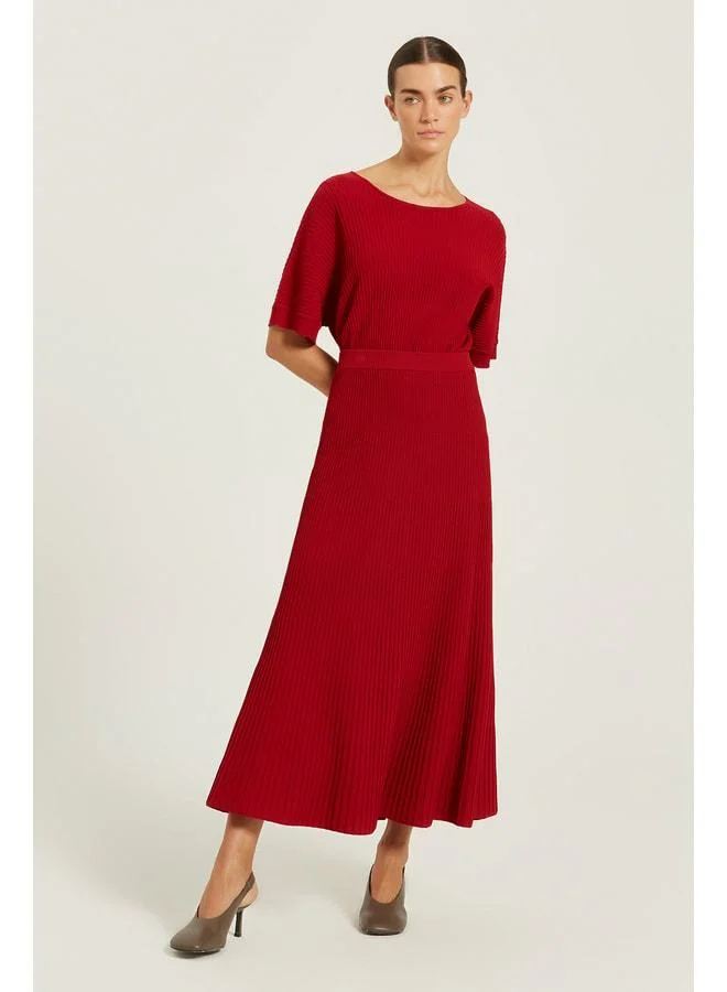 Mısırlı 1951 Burgundy Thin Pleated Long Skirt