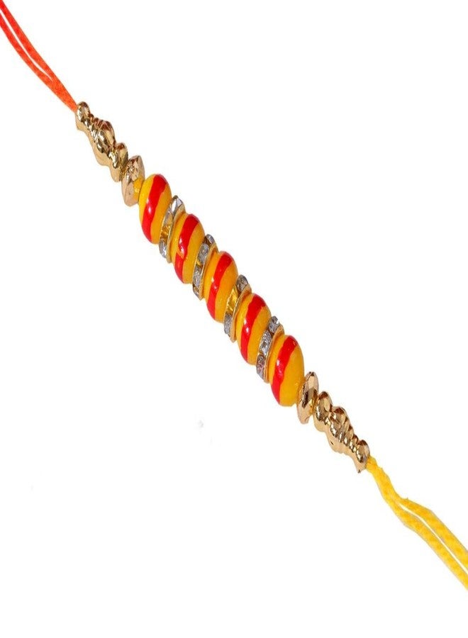 Suninow Designer Yellow Color Beads Rakhi