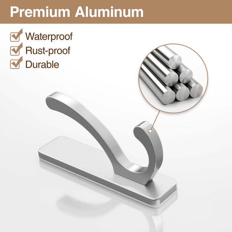 pickpiff Adhesive Wall Hooks for Towels - Sticky Hook Hanging Heavy Duty (13lb), Hanger for Door, Bathroom, Dorm, Closet - for Coats, Purse, Bag, Robe - No Damage to Wall - Silver 4 Pack - Image 2