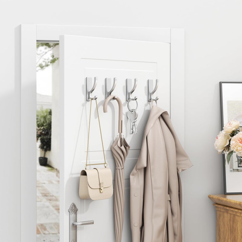 pickpiff Adhesive Wall Hooks for Towels - Sticky Hook Hanging Heavy Duty (13lb), Hanger for Door, Bathroom, Dorm, Closet - for Coats, Purse, Bag, Robe - No Damage to Wall - Silver 4 Pack - Image 4