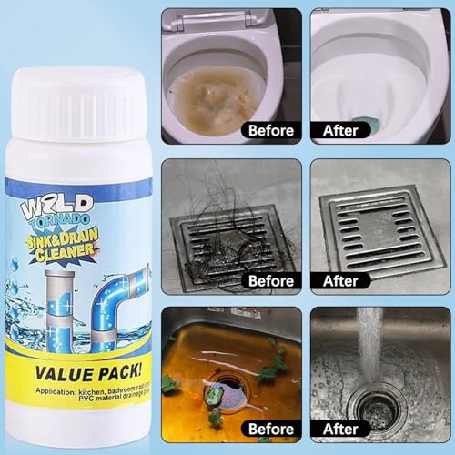 KLIFE Wild Tornado Pipe Dredge, Powerful Sink and Drain Cleaner Powder, Wild Tornado Sink and Drain Cleaner for Kitchen Toilet Pipeline Quick Cleaning Tool (2PCS) - Image 4