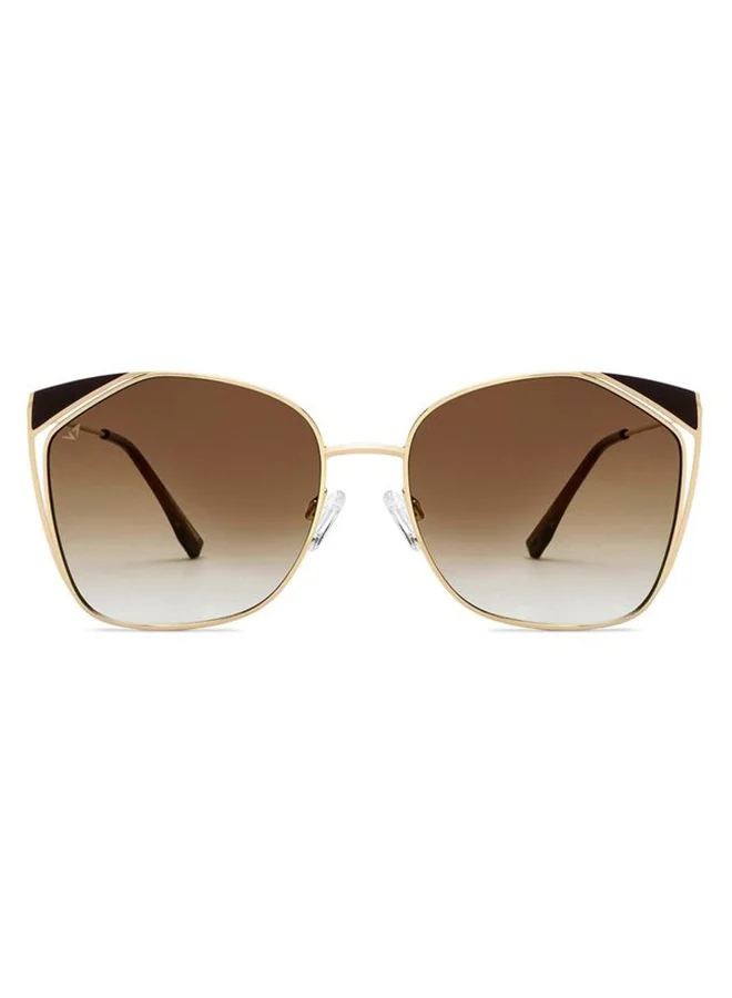 VINCENT CHASE Vincent Chase By Lenskart | Gold Brown Full Rim Cat Eye | Economic Range | Branded Latest and Stylish Sunglasses | 100% UV Protected | Women | Large | VC S15795