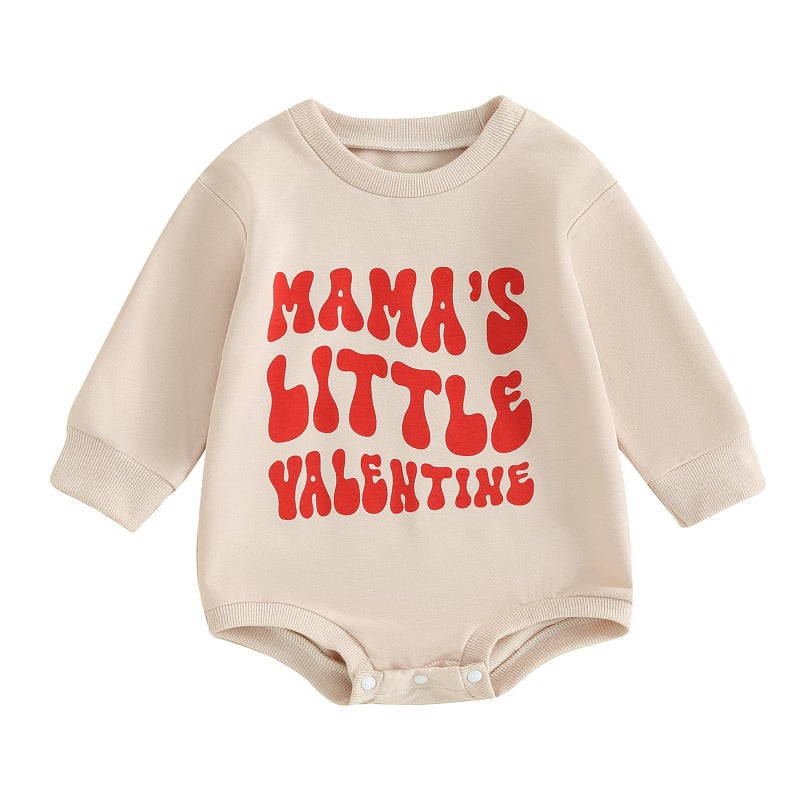LAGKIYOJ Baby Girl Boy Valentines Day Outfits Letter Sweater Romper Long Sleeve Crewneck Sweatshirt Newborn Spring Clothes (Mama's, 6-12 Months) - Image 1
