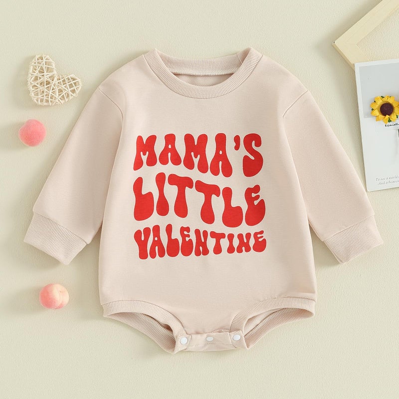 LAGKIYOJ Baby Girl Boy Valentines Day Outfits Letter Sweater Romper Long Sleeve Crewneck Sweatshirt Newborn Spring Clothes (Mama's, 6-12 Months) - Image 2