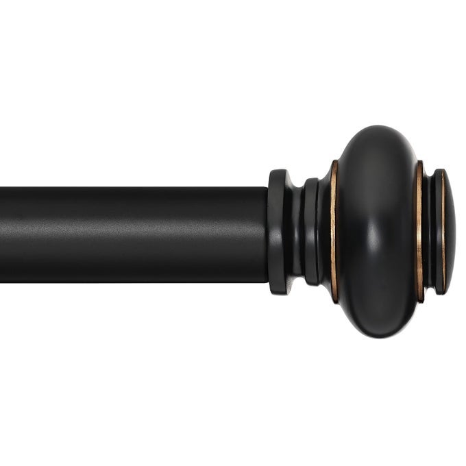 Black Curtain Rods for Windows 72 to 144 Inches Adjustable Decorative 1 Inch Diameter Single Window Curtain Rod Set with Classic Finials Black with Gold Finishing
