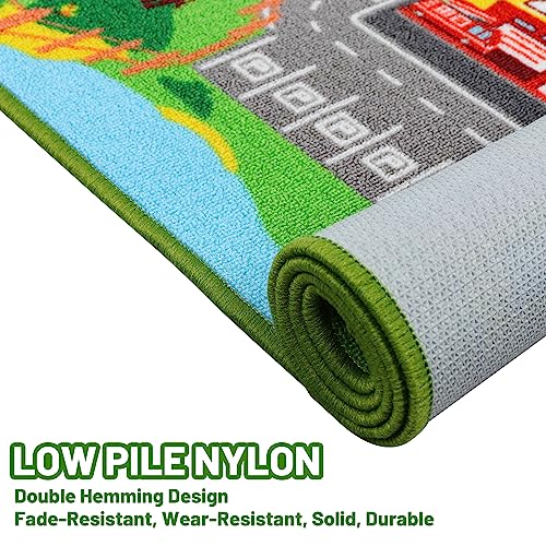 AKASISRUG Kids Carpet Playmat Rug 59"x39.4", Car Rug for Kids Cars, Non-Slip Town City Road Map Kids Rugs for Playroom Bedroom Boys, Kids Cars Play Mat Track Road Rugs for Kid(59X39.4Inch,Green) - Image 4