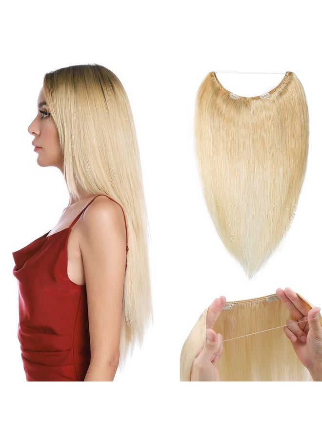S-noilite - Noilite Invisible Wire Human Hair Extensions With 2 Clips 16" 60G Blonde Secret Wire Hair Extension Adjustable Fish Line Hairpieces For Women 60 Platinum Blonde - Image 1