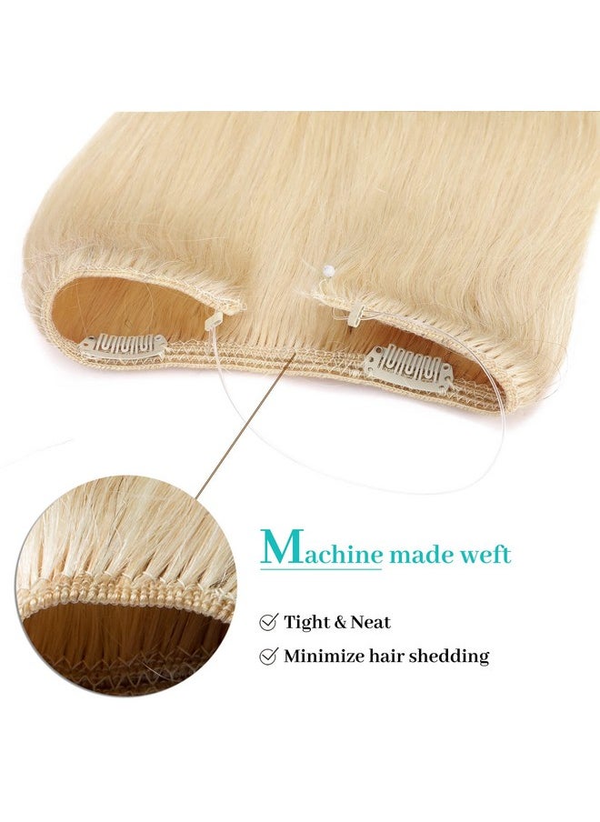 S-noilite - Noilite Invisible Wire Human Hair Extensions With 2 Clips 16" 60G Blonde Secret Wire Hair Extension Adjustable Fish Line Hairpieces For Women 60 Platinum Blonde - Image 1