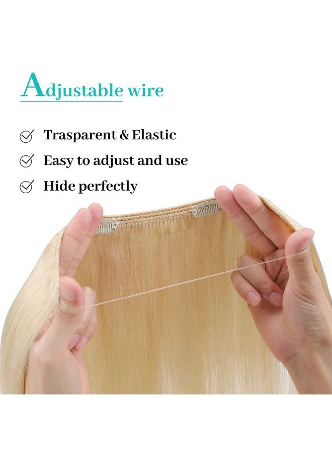 S-noilite - Noilite Invisible Wire Human Hair Extensions With 2 Clips 16" 60G Blonde Secret Wire Hair Extension Adjustable Fish Line Hairpieces For Women 60 Platinum Blonde - Image 1