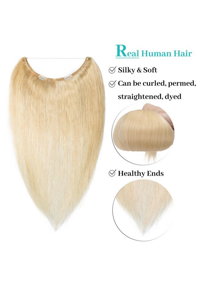 S-noilite - Noilite Invisible Wire Human Hair Extensions With 2 Clips 16" 60G Blonde Secret Wire Hair Extension Adjustable Fish Line Hairpieces For Women 60 Platinum Blonde - Image 1