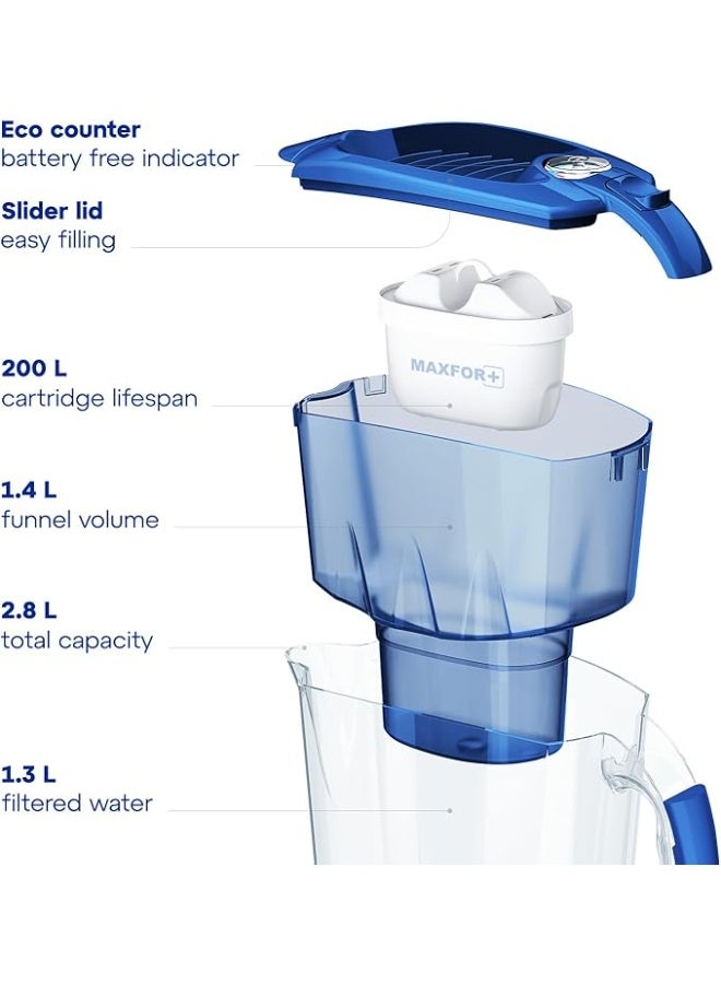 Aquaphor AQUAPHOR Amethyst Water Filter Jug Blue – 2.8L Capacity | Includes 1 x MAXFOR+ Filter Cartridge (200L) | Reduces Limescale, Chlorine, Heavy Metals & Microplastics | BPA-Free | Slim Fridge-Friendly Design  - Image 4