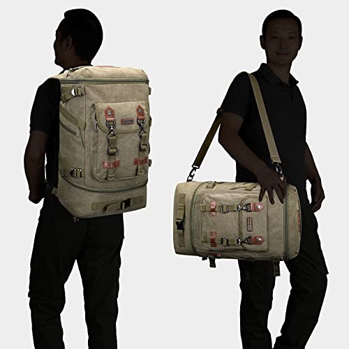 WITZMAN Travel Backpack for Men Canvas Backpack Large Convertible Carry on Luggage Rucksack (A568-2 Army Green) - Image 2