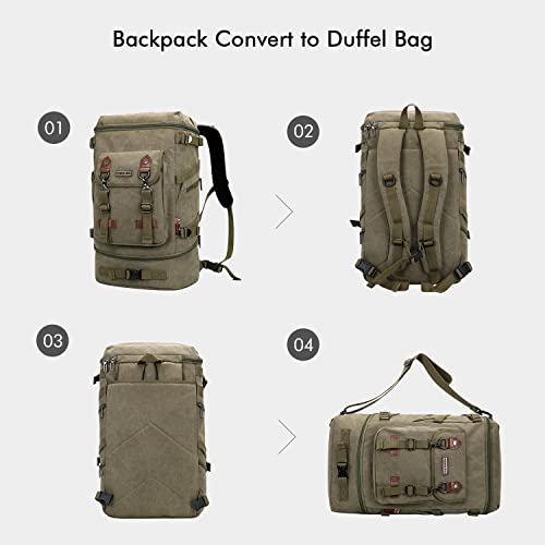 WITZMAN Travel Backpack for Men Canvas Backpack Large Convertible Carry on Luggage Rucksack (A568-2 Army Green) - Image 3
