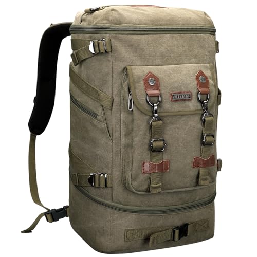 WITZMAN Travel Backpack for Men Canvas Backpack Large Convertible Carry on Luggage Rucksack (A568-2 Army Green) - Image 1
