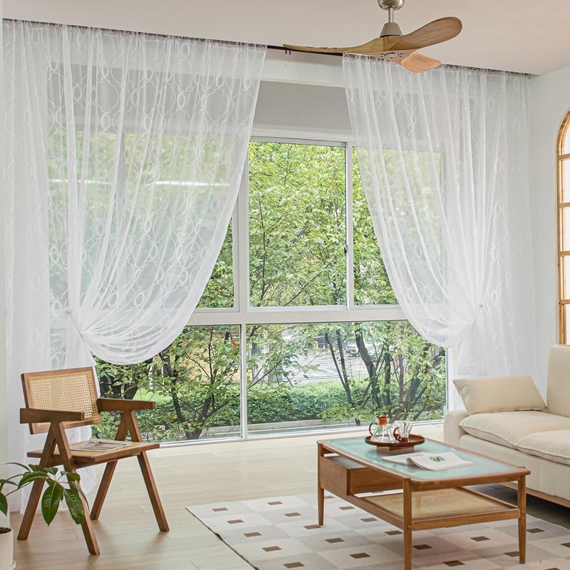 PHILEASY Window Art Three-Dimensional Embroider Ellipse Sheer Curtains 45 Inches Length 52 Inche Width 2 Panels Sheer Curtain Transparent Basic Rod Pocket for Bedroom Living Room Children Room - Image 3