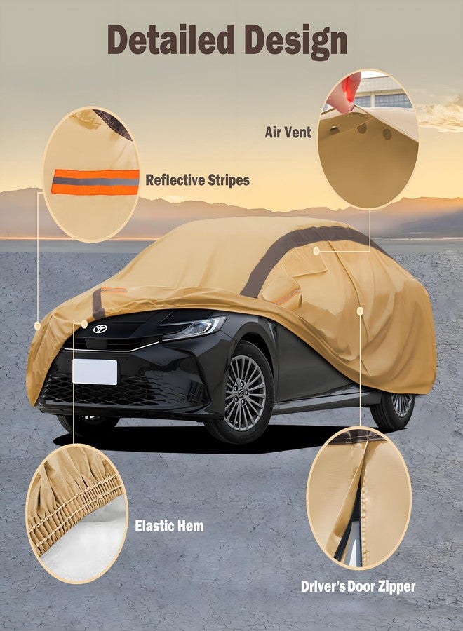 FSGRICH Car Cover Waterproof All Weather Compatible with Toyota Camry Sedan Solara (1996-2024), Outdoor Anti-UV Sun Rain Protection Full Exterior Cover (Camel with Brown) - Image 2