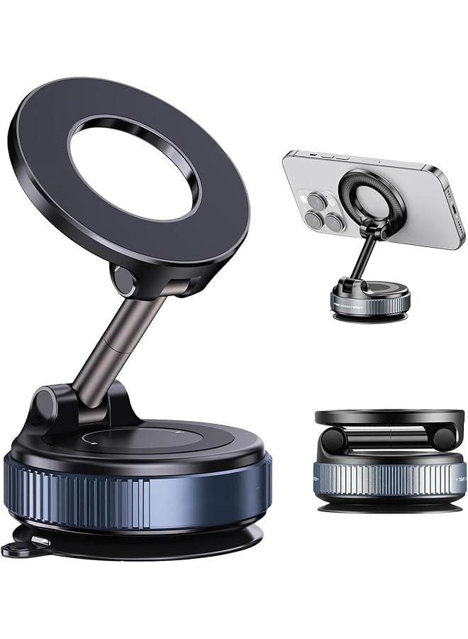 Green Tiger Folding Magnetic Car Phone Holder, 360°Adjustable Vacuum Suction Cup Mount - Strong Magnet Stand for Car Dashboard/Windshield, Compatible with All Phones (iPhone/Samsung/Huawei) - Gym/Office/Car Use