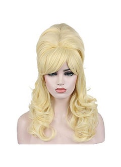 Kalyss Kalyss Blonde Beehive Wig Women's Curly Wavy Long Heat Resistant Synthetic Hair Cosplay Costume Wigs (Blonde)  - Image 1