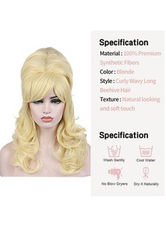Kalyss Kalyss Blonde Beehive Wig Women's Curly Wavy Long Heat Resistant Synthetic Hair Cosplay Costume Wigs (Blonde)  - Image 5