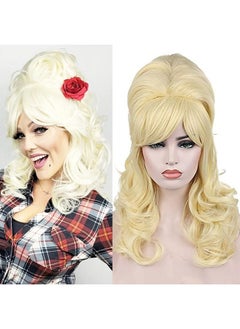 Kalyss Kalyss Blonde Beehive Wig Women's Curly Wavy Long Heat Resistant Synthetic Hair Cosplay Costume Wigs (Blonde)  - Image 2