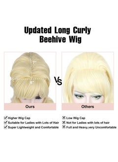 Kalyss Kalyss Blonde Beehive Wig Women's Curly Wavy Long Heat Resistant Synthetic Hair Cosplay Costume Wigs (Blonde)  - Image 4