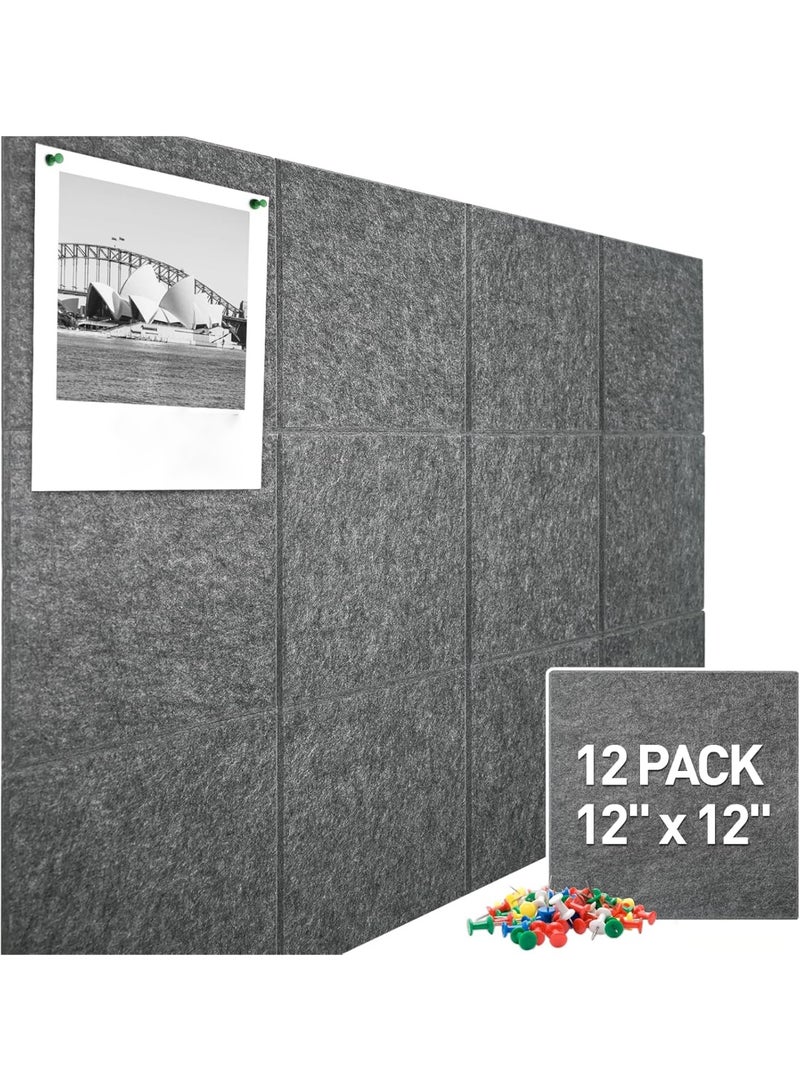 YelaJoy Large Cork Board Felt Wall Tiles, 47"x35" 12 Pack Felt Bulletin Board Pin Board with 48 Safe Removable Adhesive Tabs,  Alternative Cork Board for Walls Home Office(Dark Grey) - Image 1