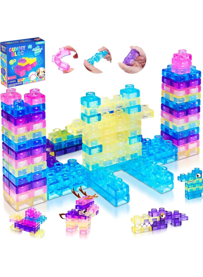 Gummy Bloc Soft Sensory Building Blocks - 40pcs Flexible TPR Construction Toy, Multiple Colors & Shapes, Safe for Toddlers 3+, STEM Learning & Fidget Toy for Kids - Image 1