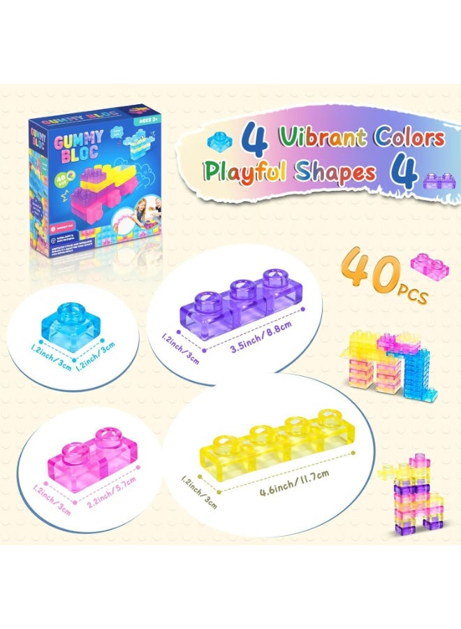 Gummy Bloc Soft Sensory Building Blocks - 40pcs Flexible TPR Construction Toy, Multiple Colors & Shapes, Safe for Toddlers 3+, STEM Learning & Fidget Toy for Kids - Image 3
