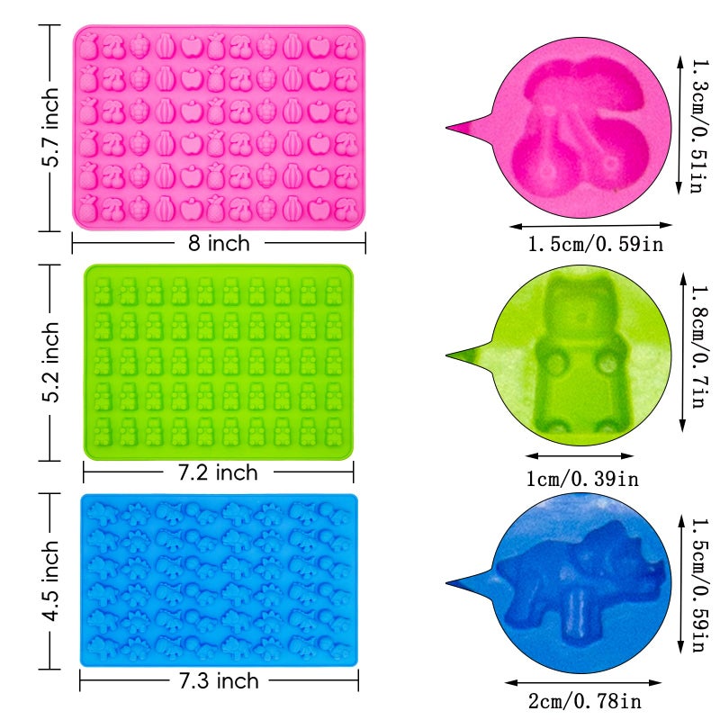 Ahorasky Gummy Candy Molds - Silicone Mini Gummy Bear/Dinosaur/Fruit Snack Molds with 2pcs Dropper,Non-stick and Bpa Free for Candy Chocolate Gummies Baking - Image 2