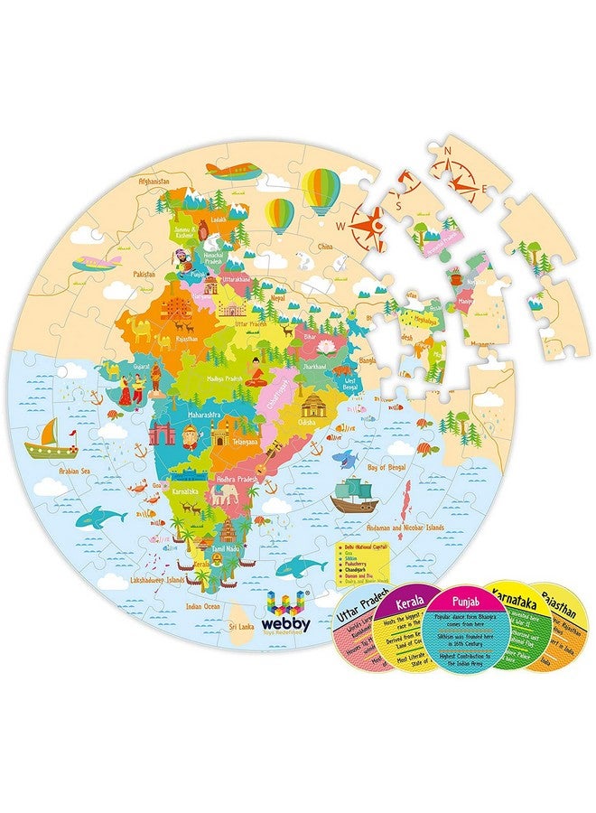 Webby Amazing India Map Jigsaw Floor Puzzle 60 Pcs With 4 Double Sided Flashcards - Image 1