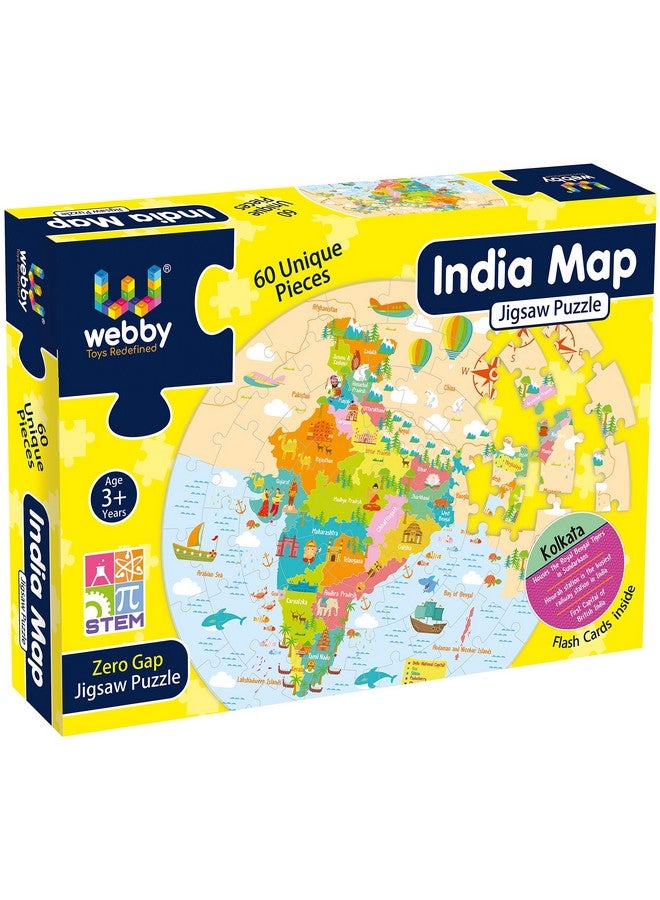Webby Amazing India Map Jigsaw Floor Puzzle 60 Pcs With 4 Double Sided Flashcards - Image 2