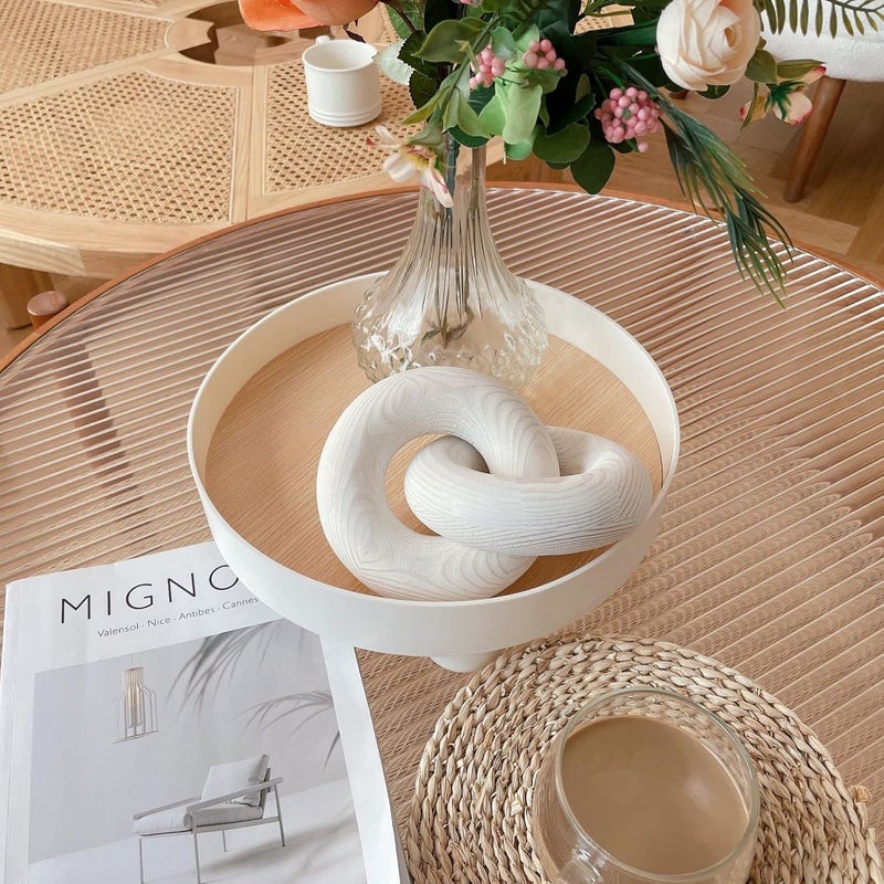 HMASYO White Wood Knot Decor, Wooden Chain Link, Coffee Table Books Shelf Aesthetic Decorative Objects, Modern Bookshelf Living Room Decor, Housewarming Gifts - Image 4