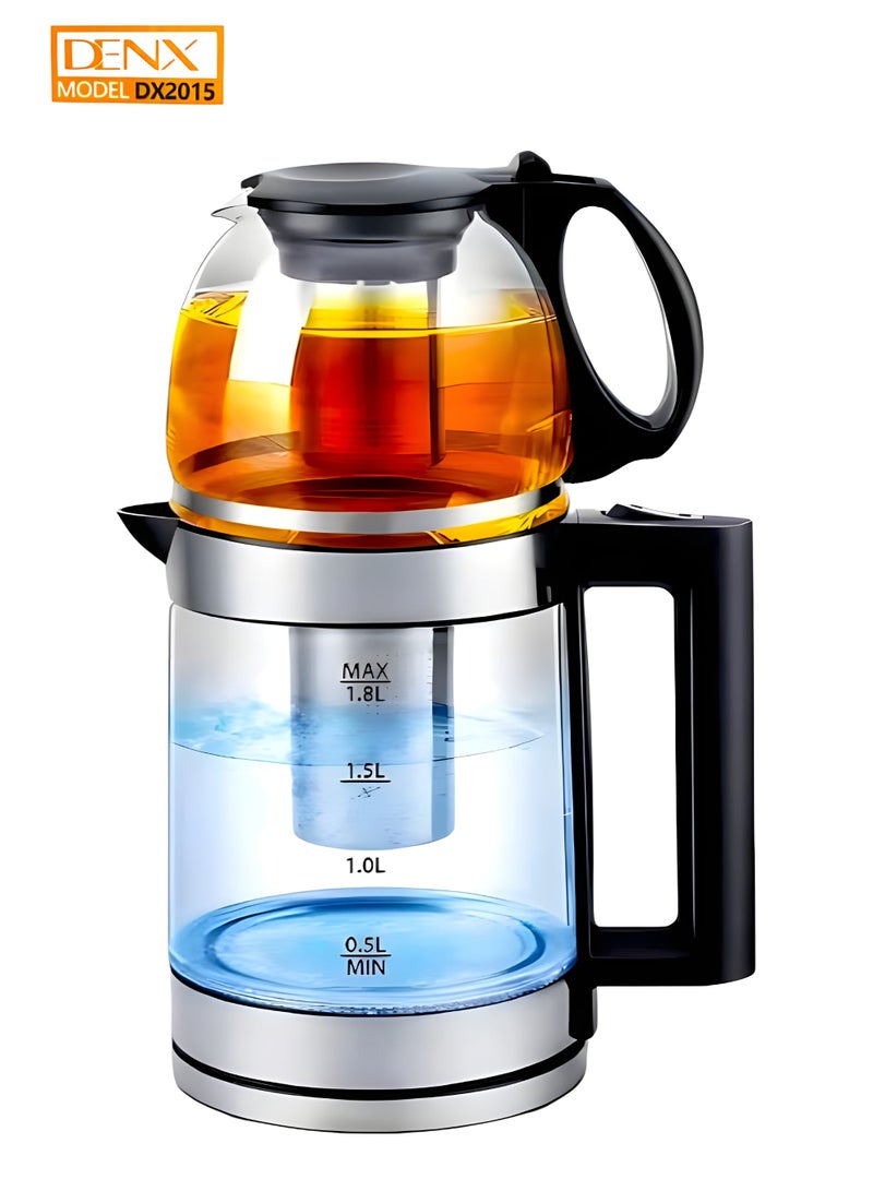 Denx 2-in-1 Electric Teapot Set by DX2015 – 1500W, 1.8L + 1L Glass Pot, Auto Shut-Off, Keep Warm - Image 2