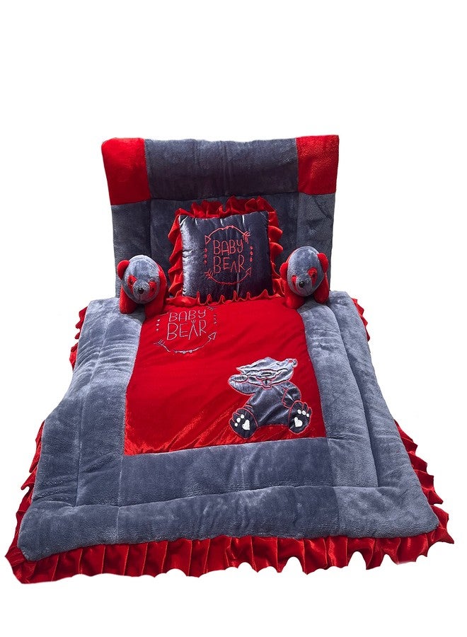PINKS & BLUES Pinks and Blues Full Sleeping 5 Piece Baby Bedding Set with Two Bear Shape Side Pillows (0-48 Months) (RED Grey) - Image 3