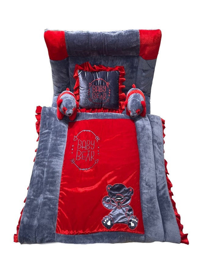 PINKS & BLUES Pinks and Blues Full Sleeping 5 Piece Baby Bedding Set with Two Bear Shape Side Pillows (0-48 Months) (RED Grey) - Image 5