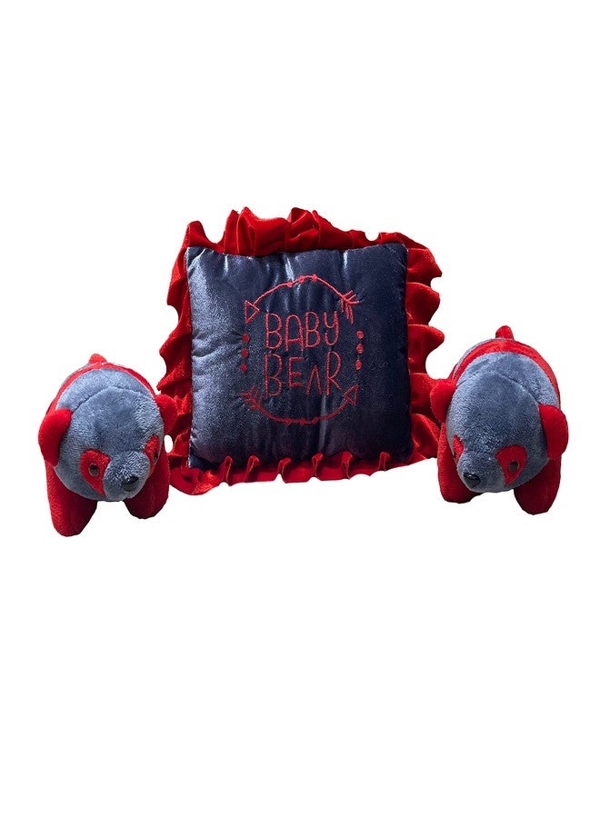 PINKS & BLUES Pinks and Blues Full Sleeping 5 Piece Baby Bedding Set with Two Bear Shape Side Pillows (0-48 Months) (RED Grey) - Image 2