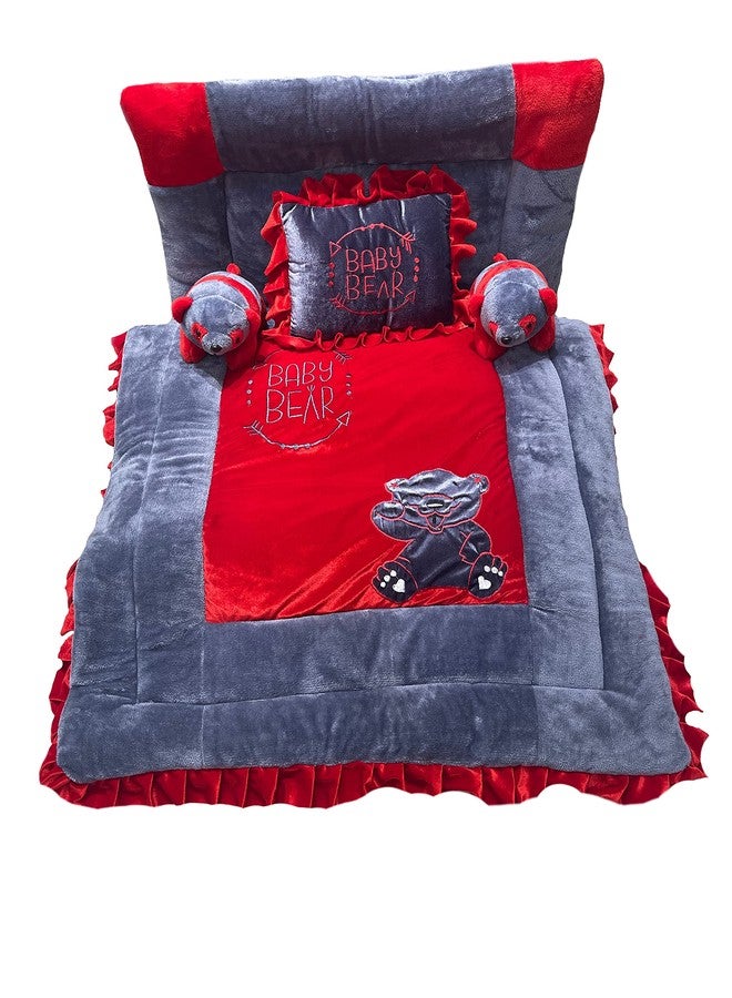PINKS & BLUES Pinks and Blues Full Sleeping 5 Piece Baby Bedding Set with Two Bear Shape Side Pillows (0-48 Months) (RED Grey) - Image 1