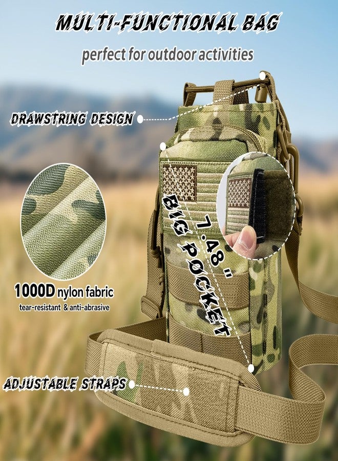 AIKOTOO Water Bottle Holder with Strap - Tactical Insulated Water Bottle Sleeve with MOLLE System for Backpack Military Camo Cross-Body Pouch for Walking Hiking Camping Gym 32oz&40oz - Image 2