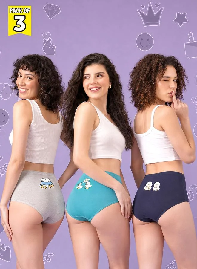 Clovia Pack of 3 -High Waist Hipsters - Cotton