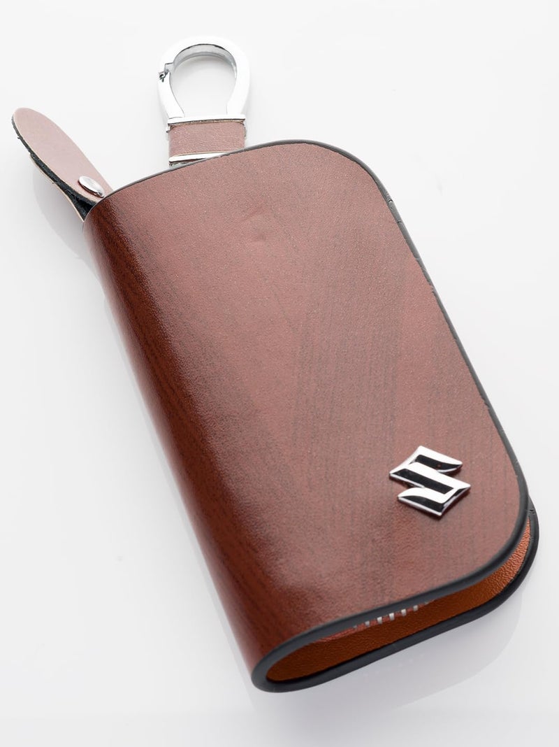 Contacts leather Car Key Cover Compatible with Maruti Suzuki Smart Key with Key Chain For XL6,Grand Vitara,Swift,SX4,DZire,Ignis,Brezza,Celerio,Ertiga,Ciaz,Baleno (brown) - Image 1