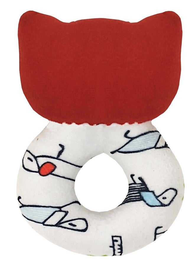 pikipo Plush Kitty Face Rattle Soft Toy with Round Handle (Red) - Toddlers - Image 4