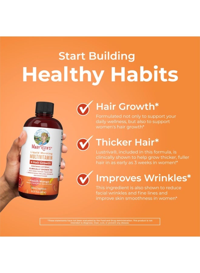 MaryRuth's MaryRuth’s Liquid Morning Multivitamin + Hair Growth – Peach Mango, 15.22 fl oz (450 ml) | Energy, Immunity & Hair Support | Liquid Daily Vitamin Supplement | Non-GMO, Vegan, Sugar-Free - Image 2