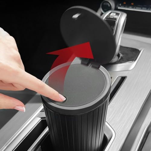 Soko 2 PC Plastic Mini Car Trash Can With Lid, Small Portable Garbage Bin, Car Accessories, Leakproof Vehicle Cup Holder Waste Storage For Car, Home, Kitchen, Office - Black, Press-Top - Image 2